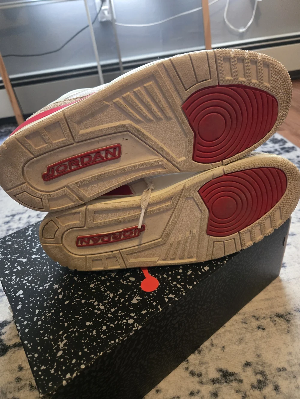 Jordan Retro Low-Top Sneakers in White, Tan & Red